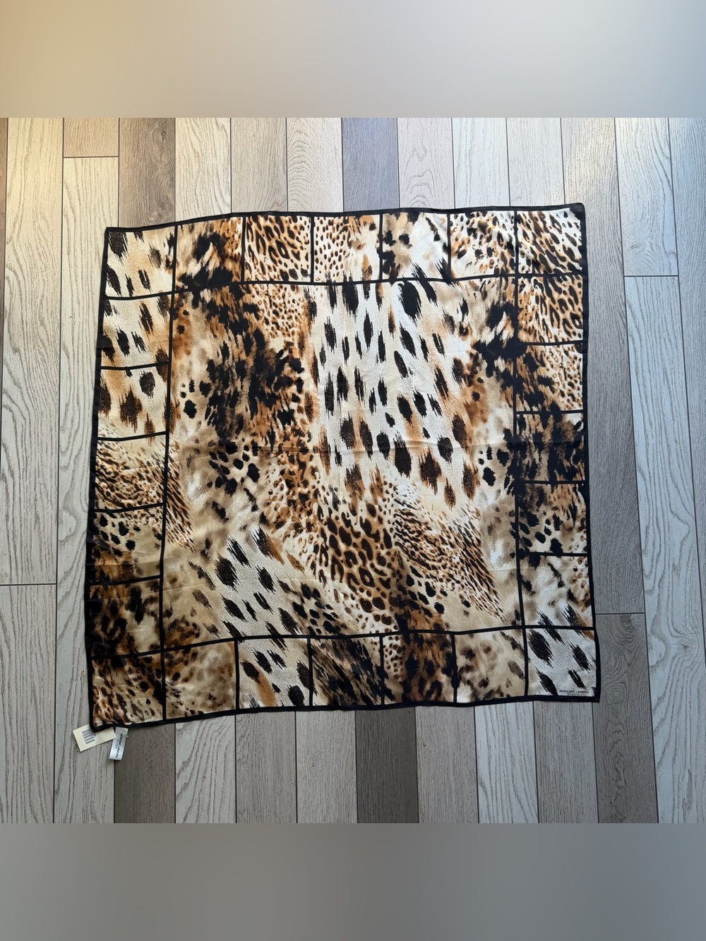 Adrienne Landau Leopard Print Scarf in Black & Tan NWT